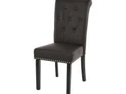 Silla de comedor Chesterfield II (set de 2), imitación de cuero, café, patas oscuras
