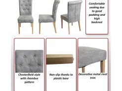 Silla de comedor Chesterfield II (set de 2), imitación de cuero, café, patas oscuras