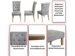Silla de comedor Chesterfield II (set de 2), imitación de cuero, café, patas oscuras