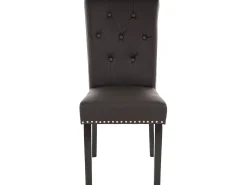 Silla de comedor Chesterfield II (set de 2), imitación de cuero, café, patas oscuras