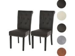 Silla de comedor Chesterfield II (set de 2), imitación de cuero, café, patas oscuras