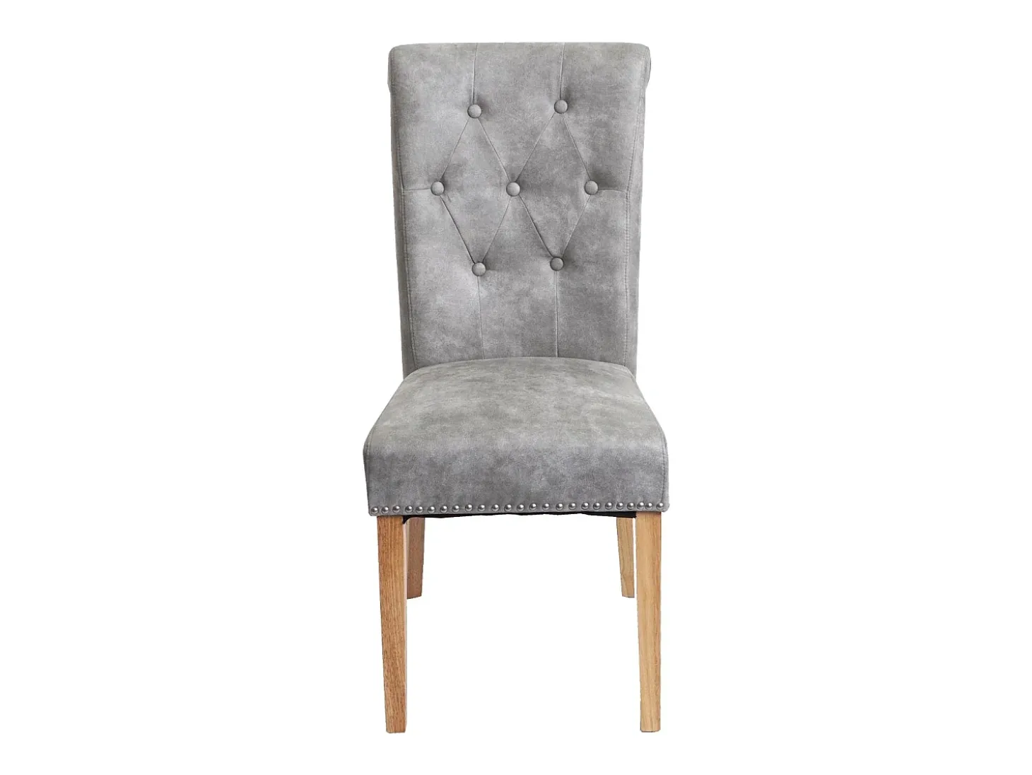 Silla de comedor Chesterfield II (juego de 6), tela/textil gris claro, patas claras