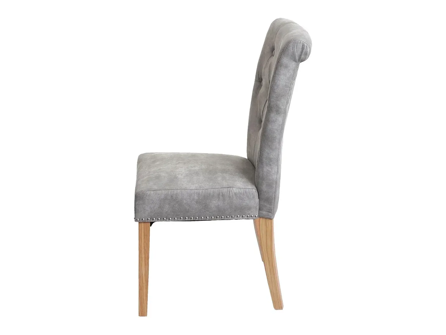 Silla de comedor Chesterfield II (juego de 6), tela/textil gris claro, patas claras