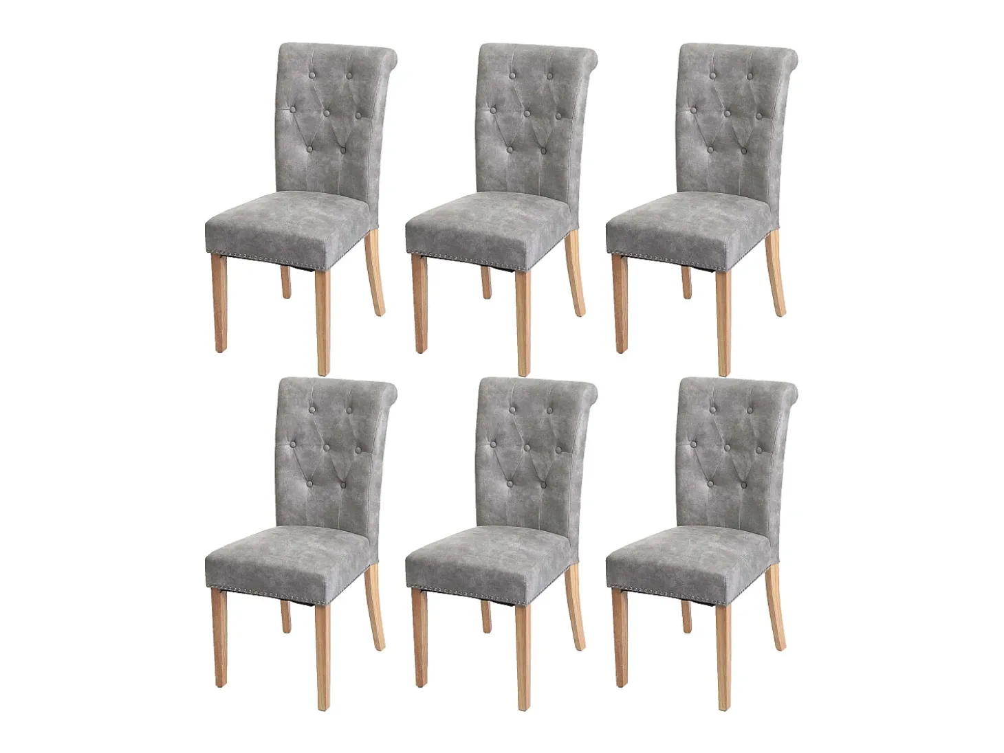 Silla de comedor Chesterfield II (juego de 6), tela/textil gris claro, patas claras
