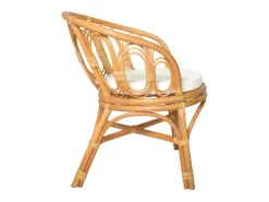 Silla de comedor con cojín marrón claro Ratán natural y lino