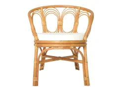 Silla de comedor con cojín marrón claro Ratán natural y lino