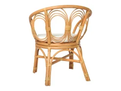 Silla de comedor con cojín marrón claro Ratán natural y lino