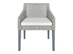 Silla de comedor con cojín ratán natural gris