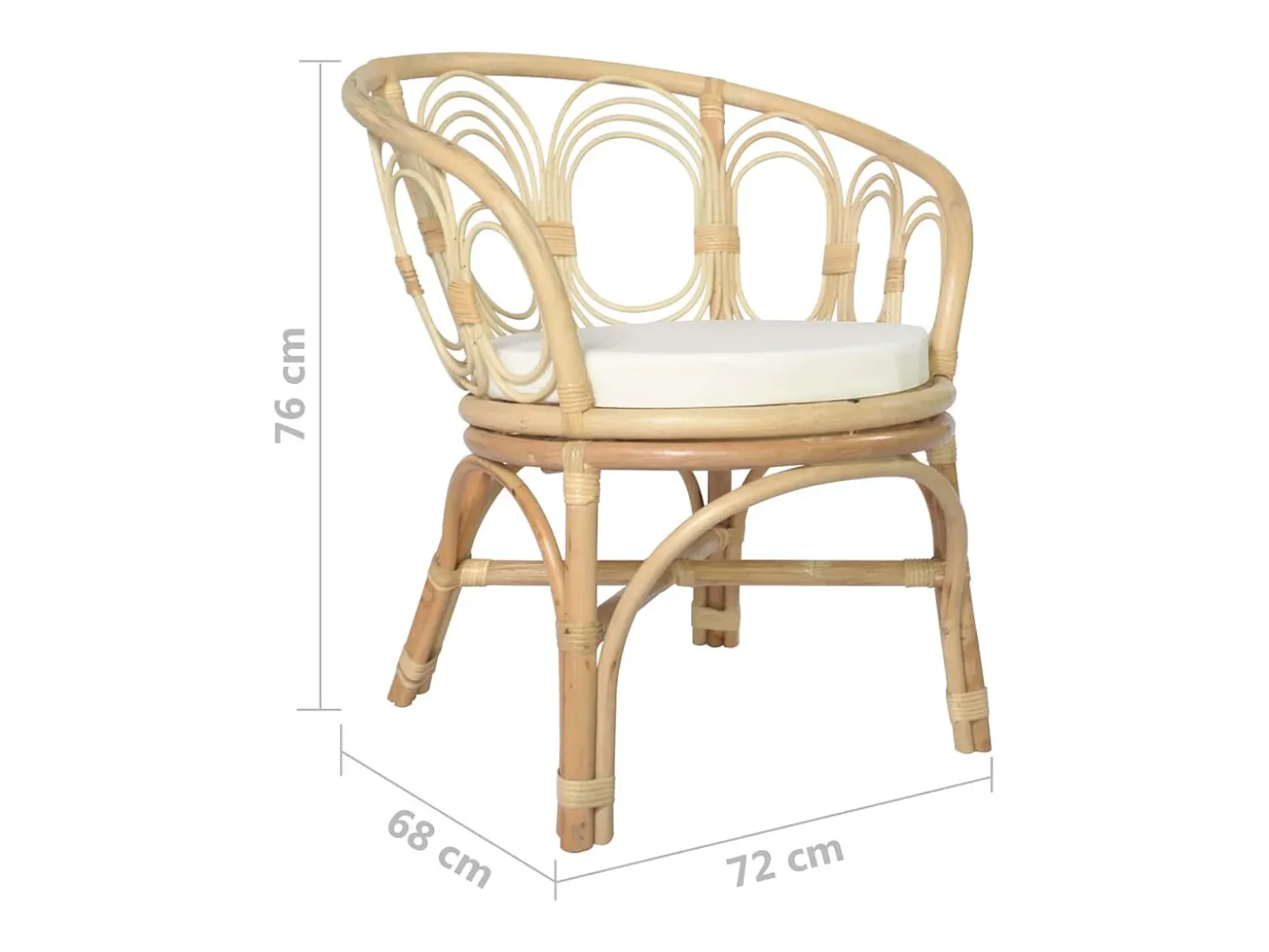 Silla de comedor con cojín ratán natural y lino
