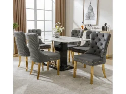 Silla de comedor con diseño único, tela de terciopelo, acero inoxidable dorado, gris/oro, (50,5x45x95 cm)