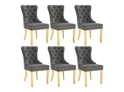 Silla de comedor con diseño único, tela de terciopelo, acero inoxidable dorado, gris/oro, (50,5x45x95 cm)