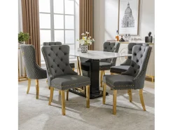 Silla de comedor con diseño único, tela de terciopelo, acero inoxidable dorado, gris/oro, (50,5x45x95 cm)