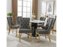 Silla de comedor con diseño único, tela de terciopelo, acero inoxidable dorado, gris/oro, (50,5x45x95 cm)