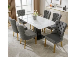 Silla de comedor con diseño único, tela de terciopelo, acero inoxidable dorado, gris/oro, (50,5x45x95 cm)
