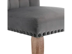 Silla de comedor con respaldo decorado, en terciopelo gris, patas de madera maciza, con clavos decorativos, juego de 2 (49x63x95 cm)
