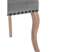 Silla de comedor con respaldo decorado, en terciopelo gris, patas de madera maciza, con clavos decorativos, juego de 2 (49x63x95 cm)
