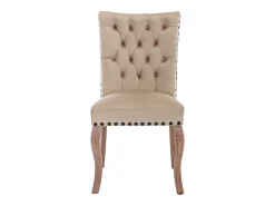 Silla de comedor con respaldo decorado, en terciopelo camel, patas de madera maciza, con clavos decorativos, juego de 2 (49x63x95 cm)