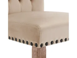 Silla de comedor con respaldo decorado, en terciopelo camel, patas de madera maciza, con clavos decorativos, juego de 2 (49x63x95 cm)