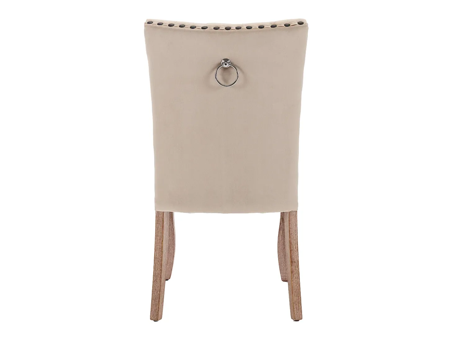 Silla de comedor con respaldo decorado, en terciopelo camel, patas de madera maciza, con clavos decorativos, juego de 2 (49x63x95 cm)