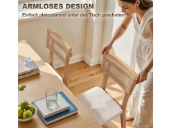 Silla de comedor, con respaldo de ratán, asiento de símil piel, madera de caucho, madera natural.