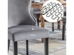 Silla de comedor de 1,2 m de terciopelo gris con botones capitoné y estructura de madera maciza, color gris (juego de 2)