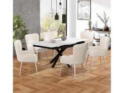 Silla de comedor de 2 piezas de terciopelo beige con reposabrazos, patas de metal plateado, soporte lumbar (69x58,5x56 cm)