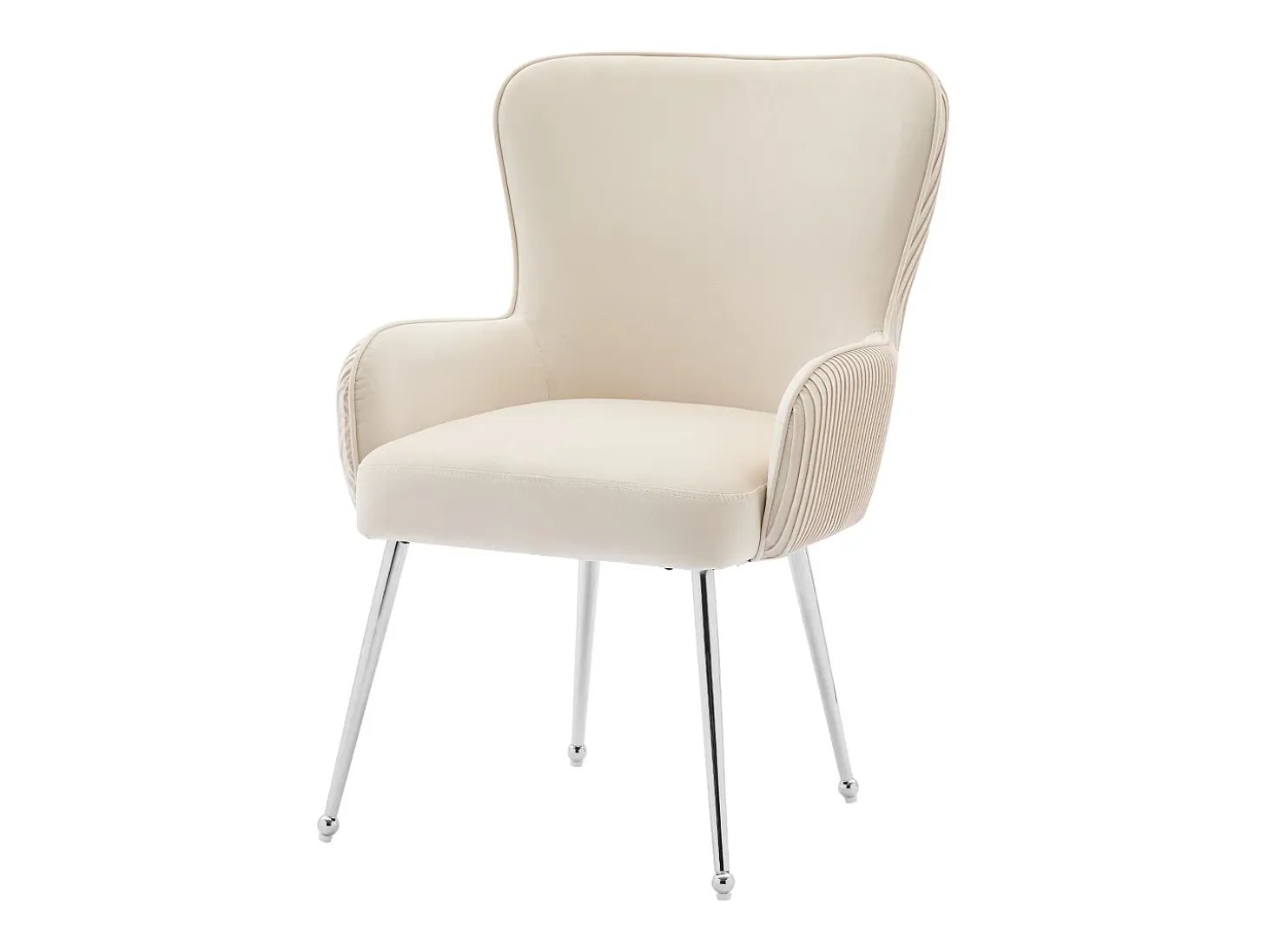 Silla de comedor de 2 piezas de terciopelo beige con reposabrazos, patas de metal plateado, soporte lumbar (69x58,5x56 cm)