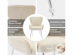 Silla de comedor de 2 piezas de terciopelo beige con reposabrazos, patas de metal plateado, soporte lumbar (69x58,5x56 cm)