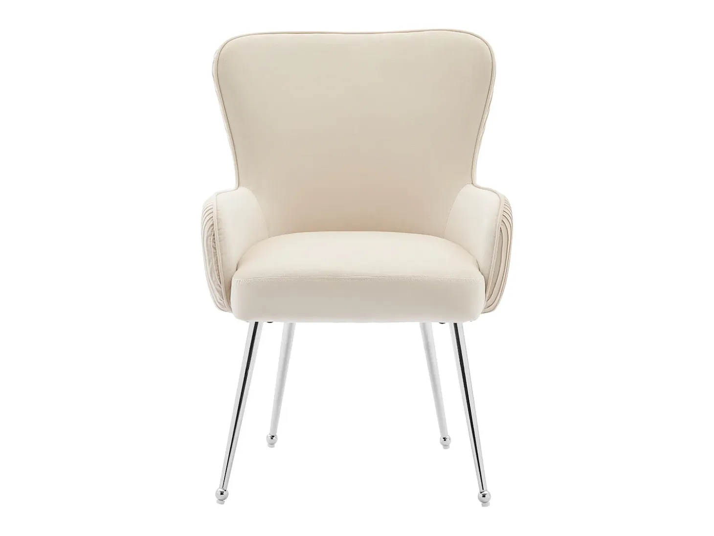 Silla de comedor de 2 piezas de terciopelo beige con reposabrazos, patas de metal plateado, soporte lumbar (69x58,5x56 cm)