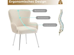 Silla de comedor de 2 piezas de terciopelo beige con reposabrazos, patas de metal plateado, soporte lumbar (69x58,5x56 cm)