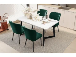 Silla de comedor de diseño, 4 sillas de terciopelo verde con respaldo, asiento de terciopelo, patas de metal (47x43x86 cm)