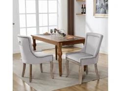 Silla de comedor de lujo, sillón con clavos decorativos y estructura de madera maciza, tapizado de terciopelo, gris (55x61x91 cm)