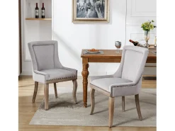 Silla de comedor de lujo, sillón con clavos decorativos y estructura de madera maciza, tapizado de terciopelo, gris (55x61x91 cm)