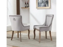 Silla de comedor de lujo, sillón con clavos decorativos y estructura de madera maciza, tapizado de terciopelo, gris (55x61x91 cm)