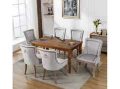 Silla de comedor de lujo, sillón con clavos decorativos y estructura de madera maciza, tapizado de terciopelo, gris (55x61x91 cm)