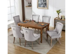 Silla de comedor de lujo, sillón con clavos decorativos y estructura de madera maciza, tapizado de terciopelo, gris (55x61x91 cm)