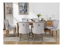 Silla de comedor de lujo, sillón con clavos decorativos y estructura de madera maciza, tapizado de terciopelo, gris (55x61x91 cm)