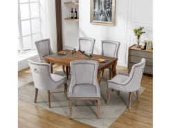 Silla de comedor de lujo, sillón con clavos decorativos y estructura de madera maciza, tapizado de terciopelo, gris (55x61x91 cm)