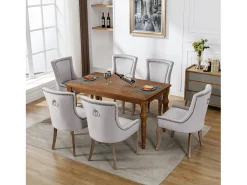 Silla de comedor de lujo, sillón con clavos decorativos y estructura de madera maciza, tapizado de terciopelo, gris (55x61x91 cm)
