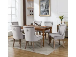 Silla de comedor de lujo, sillón con clavos decorativos y estructura de madera maciza, tapizado de terciopelo, gris (55x61x91 cm)