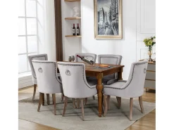 Silla de comedor de lujo, sillón con clavos decorativos y estructura de madera maciza, tapizado de terciopelo, gris (55x61x91 cm)
