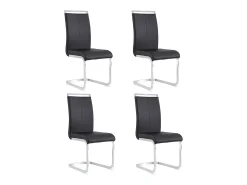 Silla de comedor de piel sintética negra con respaldo alto y reposabrazos, estructura de metal cromado, juego de 4 (no aplicable)