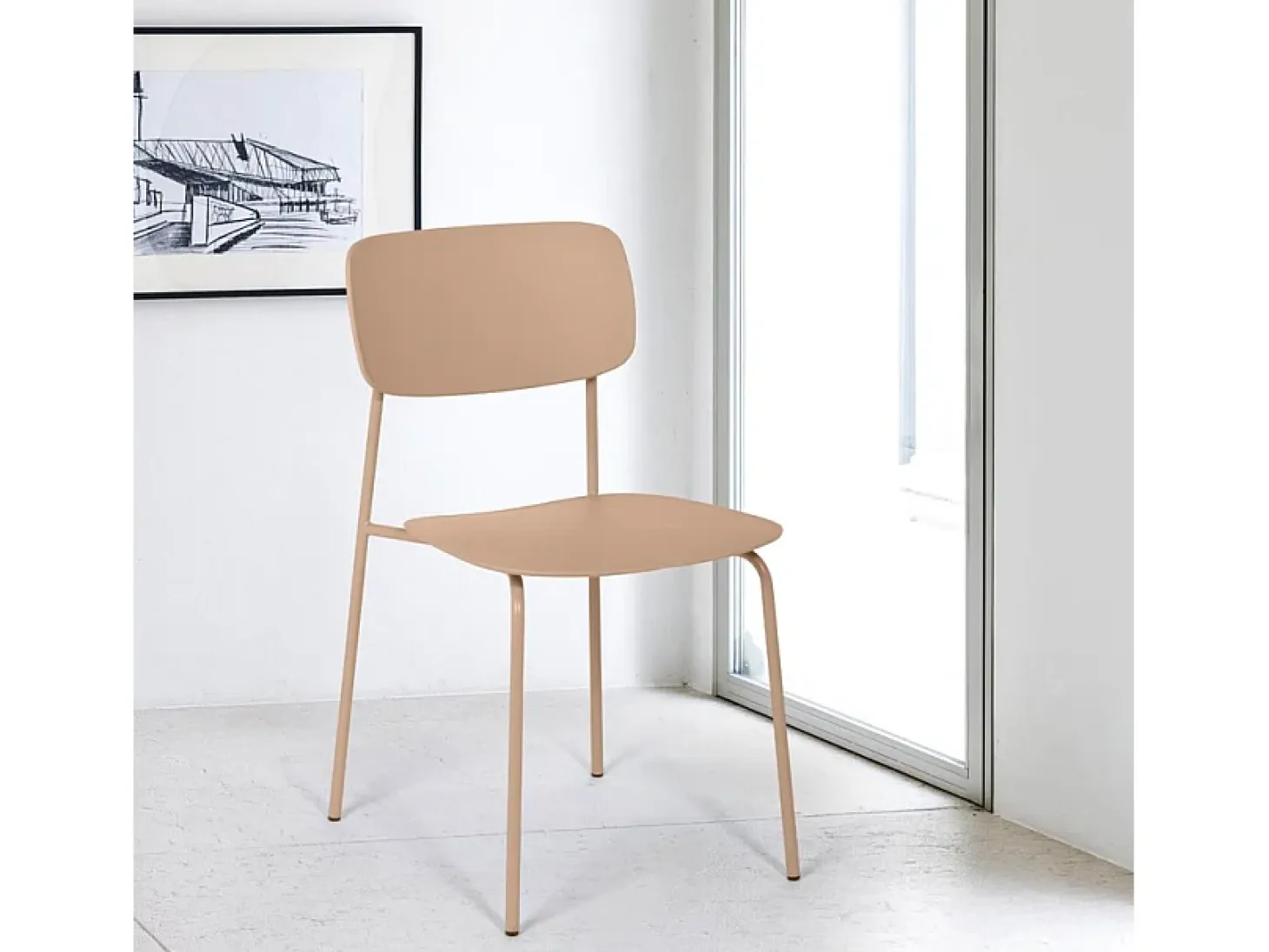 Silla de comedor de polipropileno y metal cocina diseño moderno Josy - Rosa