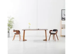 Silla de comedor de tela gris oscuro y madera curvada