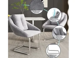 Silla de comedor de terciopelo gris, sillón giratorio de lujo con cojines, diseño ergonómico, patas curvas (72,39 x 60,96 x 50,17 cm)