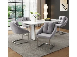 Silla de comedor de terciopelo gris, sillón giratorio de lujo con cojines, diseño ergonómico, patas curvas (72,39 x 60,96 x 50,17 cm)