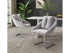 Silla de comedor de terciopelo gris, sillón giratorio de lujo con cojines, diseño ergonómico, patas curvas (72,39 x 60,96 x 50,17 cm)