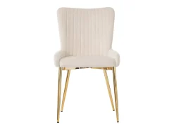 Silla de comedor de terciopelo, lote de 6, tumbona con cuatro patas de metal dorado, beige