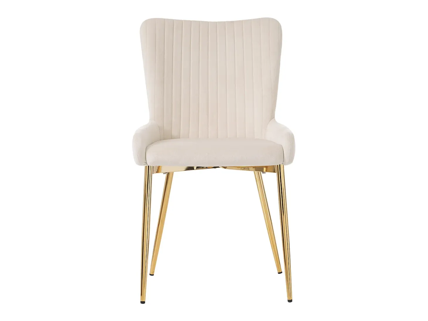 Silla de comedor de terciopelo, lote de 6, tumbona con cuatro patas de metal dorado, beige