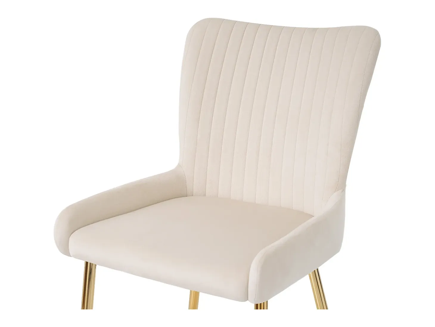 Silla de comedor de terciopelo, lote de 6, tumbona con cuatro patas de metal dorado, beige